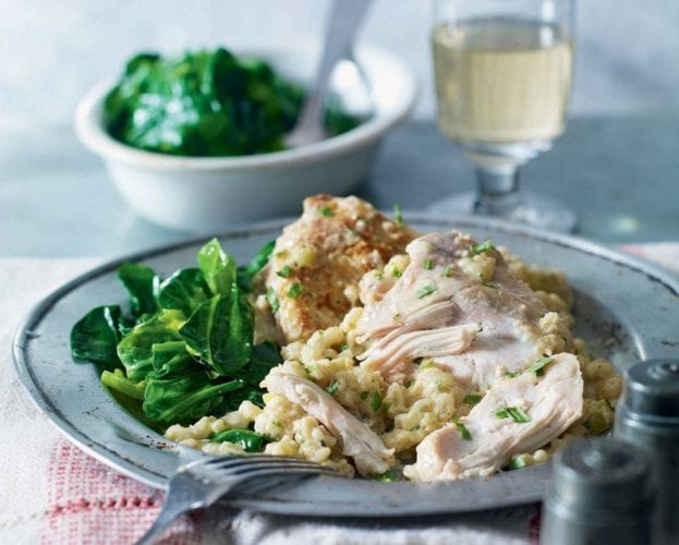 Chicken, tarragon and barley casserole