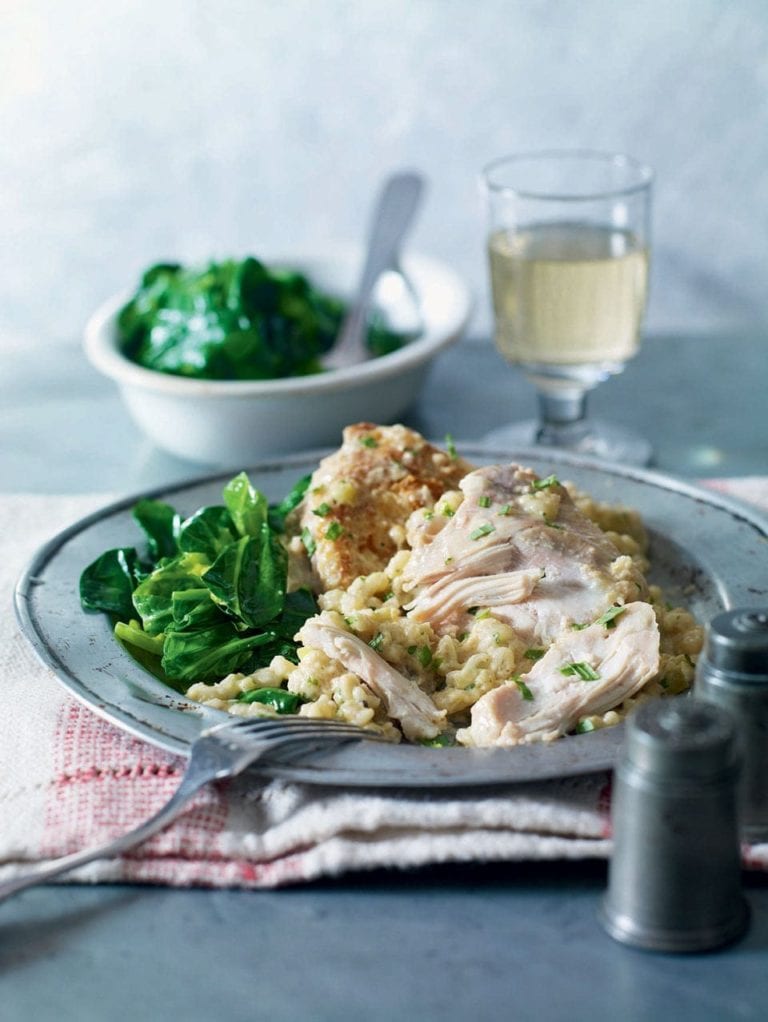 Chicken, tarragon and barley casserole