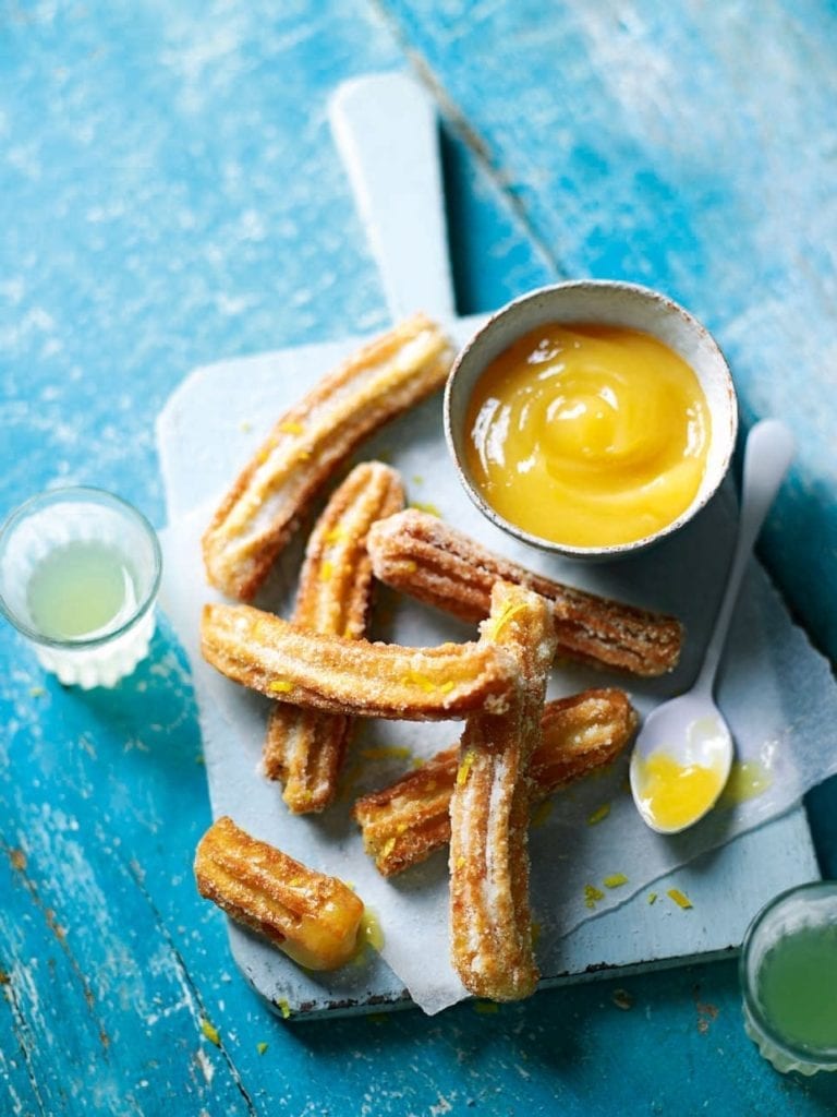 Cardamom churros with lemon curd dipping sauce