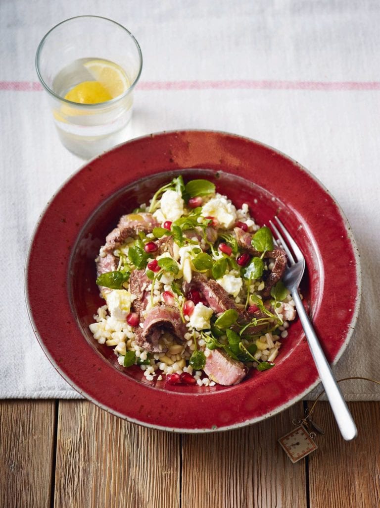 Giant couscous with spiced lamb, feta and almonds