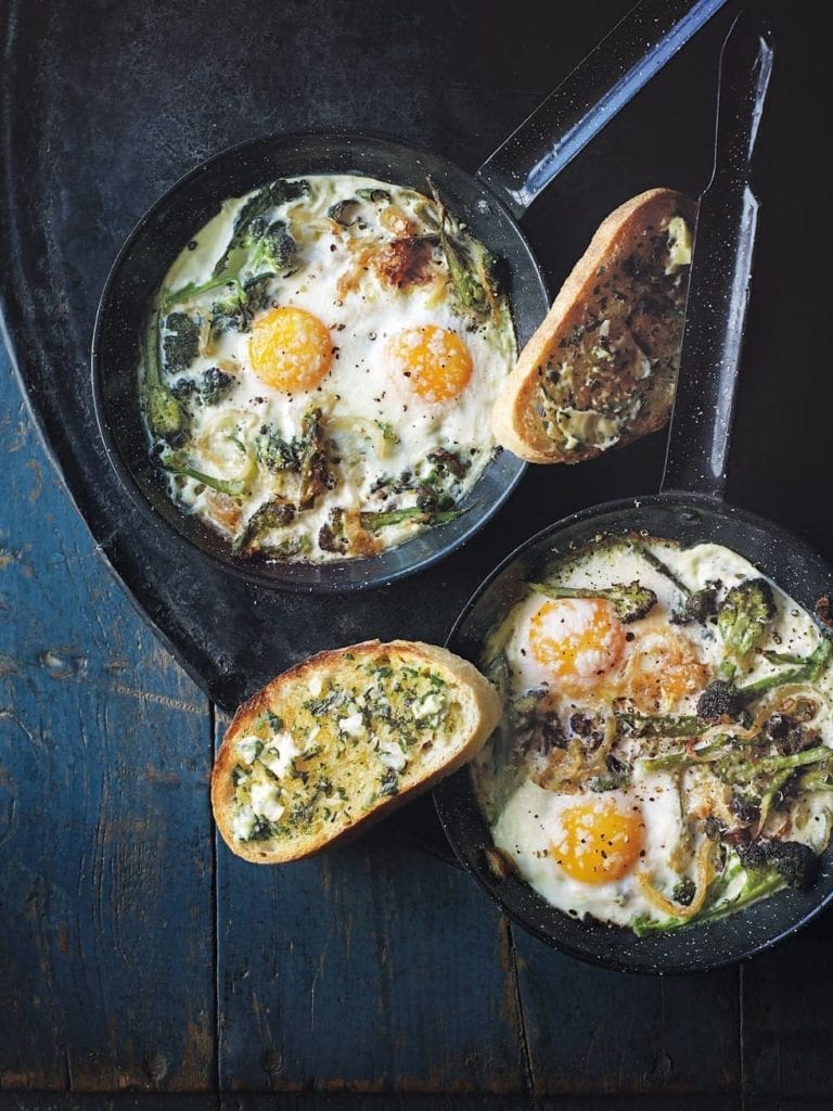 Baked broccoli and parmesan eggs