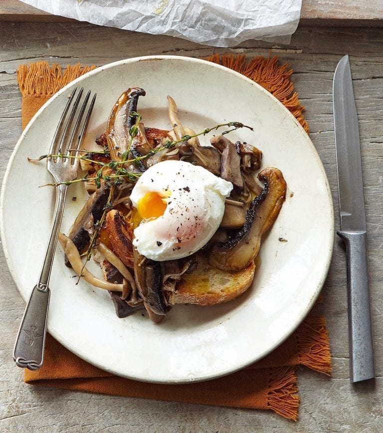 Cider and thyme mushrooms on toast with a poached egg