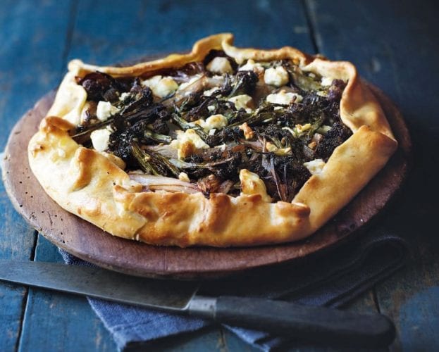 Caramelised broccoli and shallot tart with feta