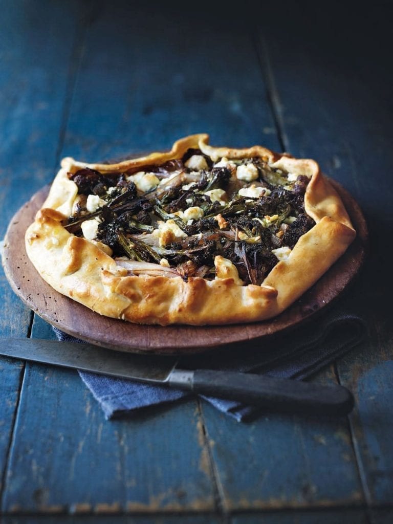 Caramelised broccoli and shallot tart with feta