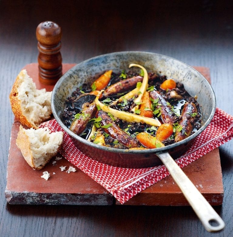 Sticky sausage and lentil stew