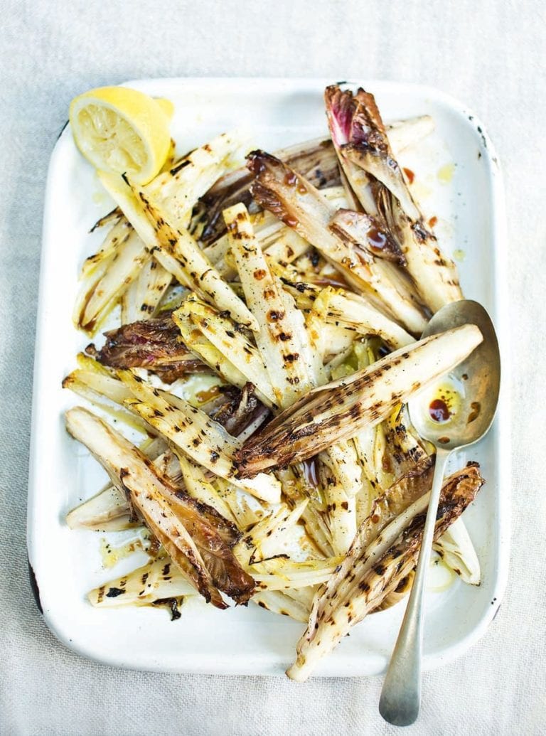 Grilled chicory with pomegranate molasses