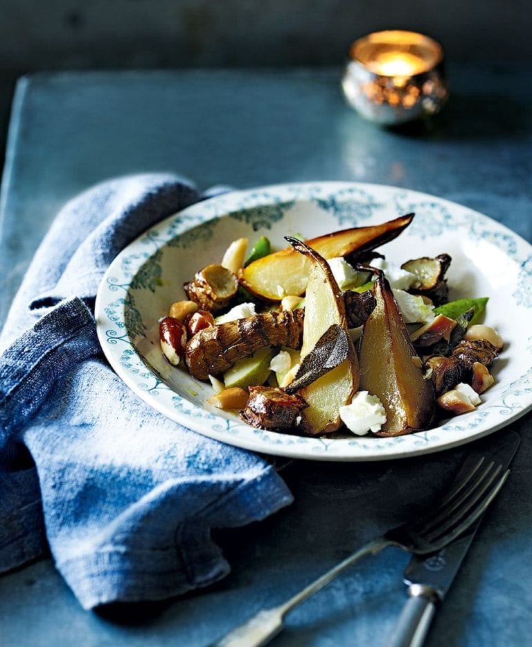 Jerusalem artichoke, pear, brazil nut and goat’s cheese salad