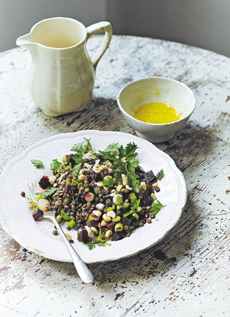 Lentil, beetroot and hazelnut salad