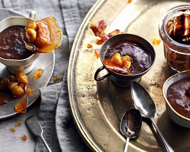 Chocolate soup with cherries and vanilla cappuccino