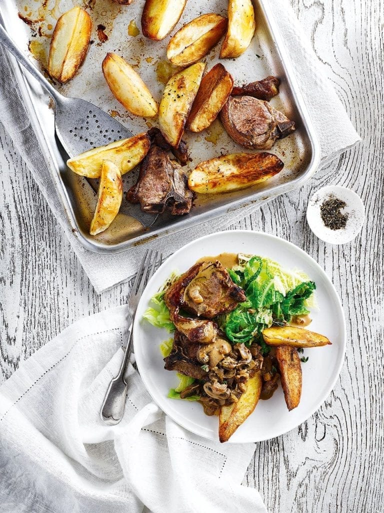 Lamb chops with mushrooms and madeira