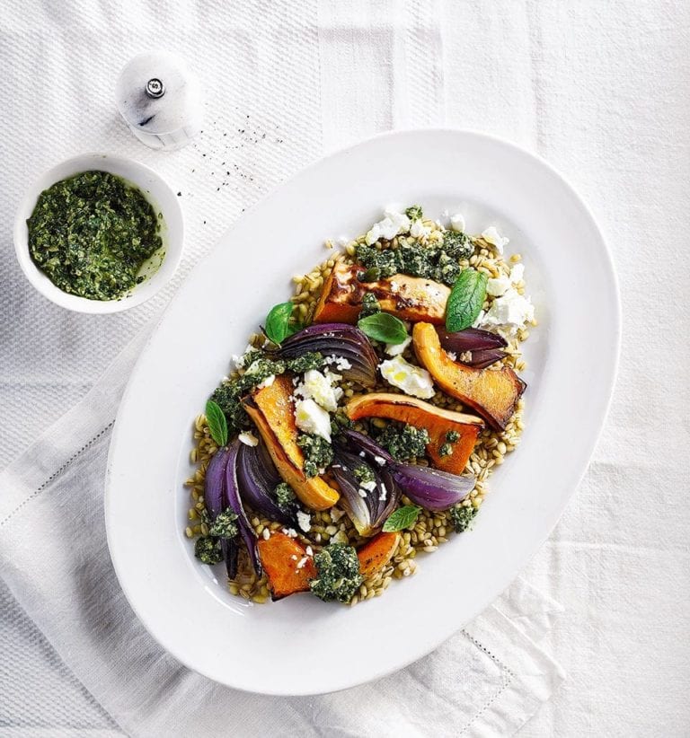 Roast squash with pumpkin seed pesto