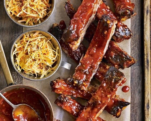 Roast pork ribs with sticky marmalade glaze