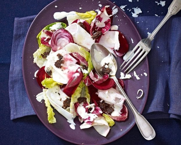 Shaved celeriac and beetroot caesar salad
