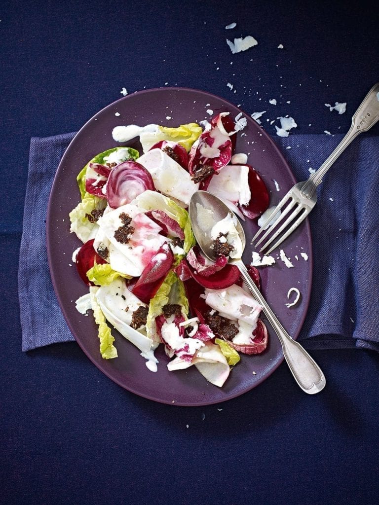 Shaved celeriac and beetroot caesar salad