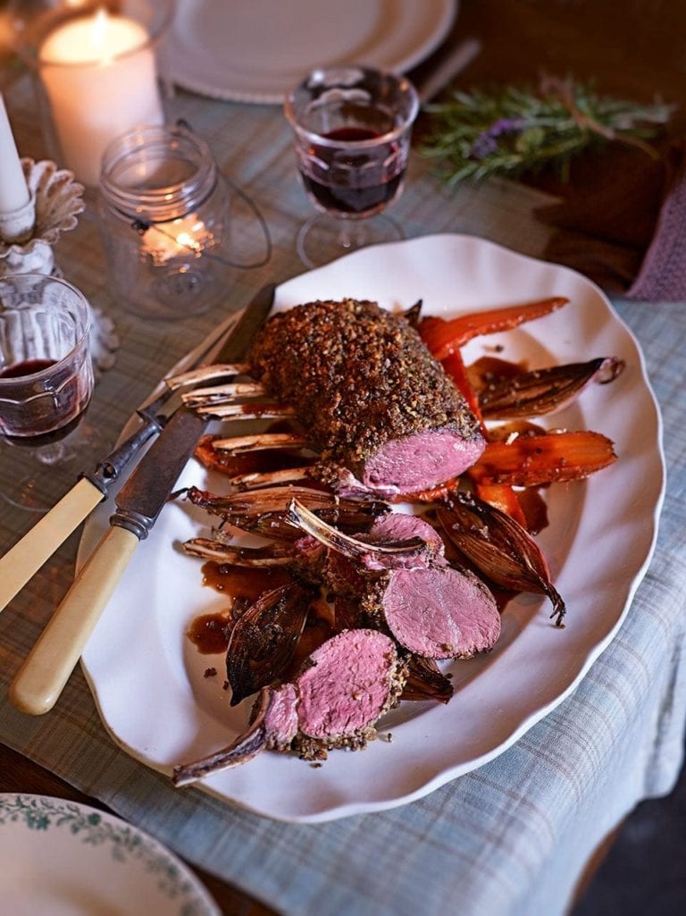 Rack of venison with haggis crust and rosemary jus