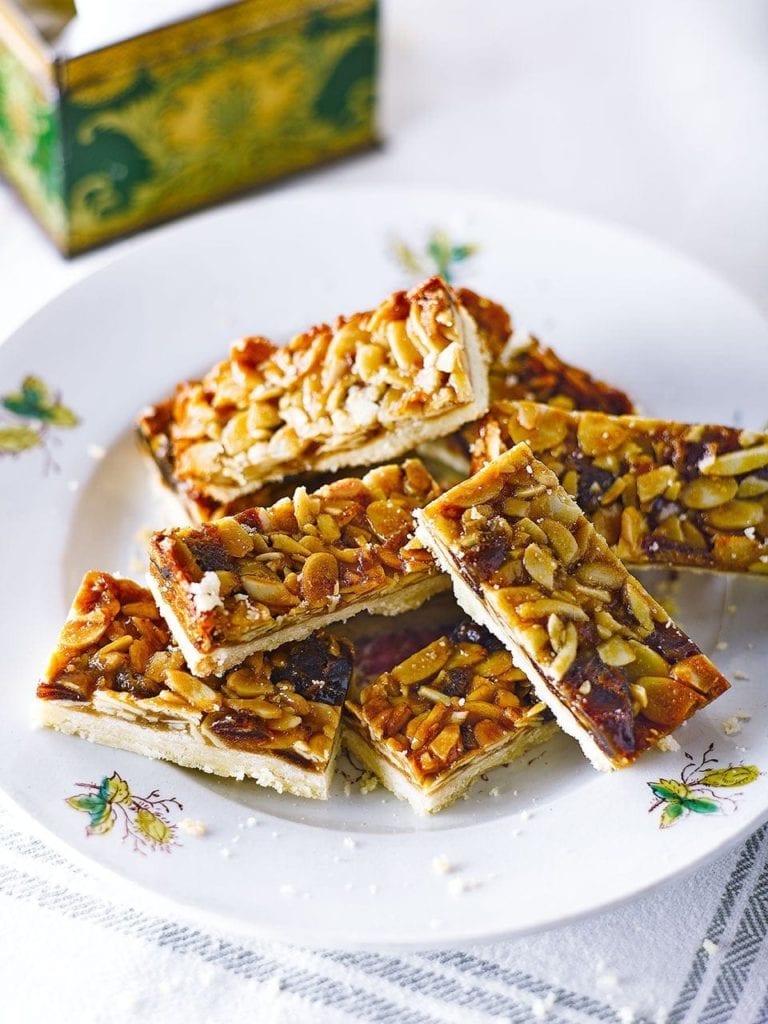 Sticky almond and date shortbread