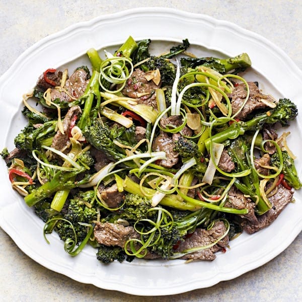 Sticky ginger beef and sprouting broccoli stir-fry