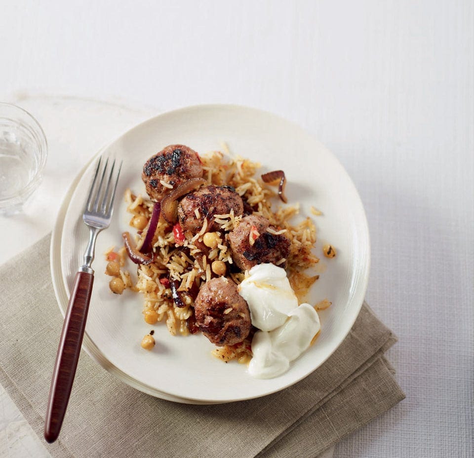 Crusty Persian rice with lamb meatballs recipe | delicious. Magazine