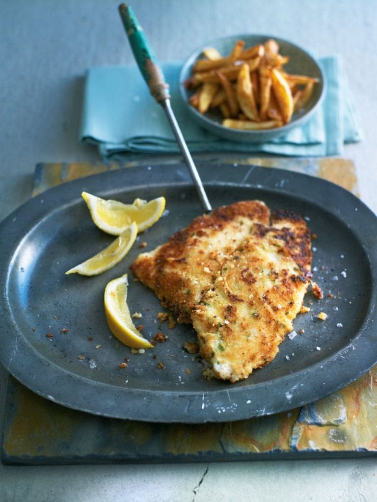 Crispy breadcrumbed lemon sole