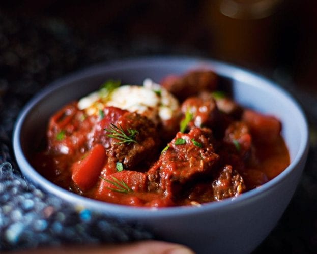 Spiced beef and beet goulash