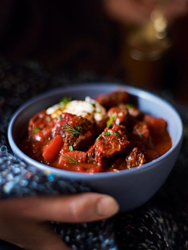 Spiced beef and beet goulash