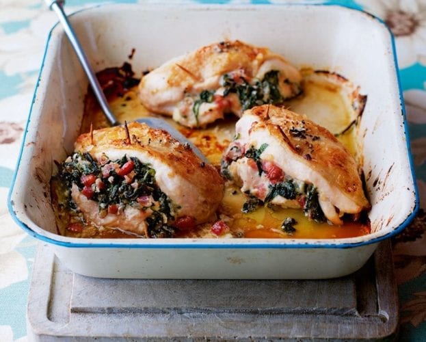 Chicken stuffed with spinach and pancetta