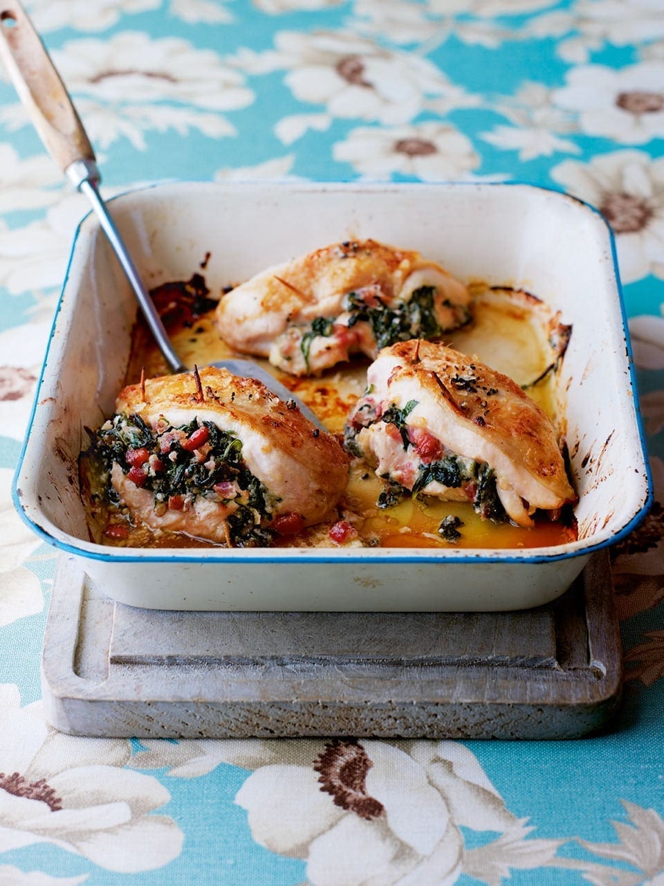 Chicken stuffed with spinach and pancetta recipe delicious. magazine