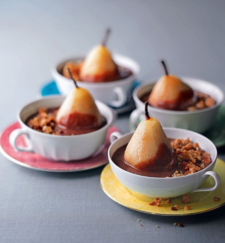 Pear and chocolate crumbles