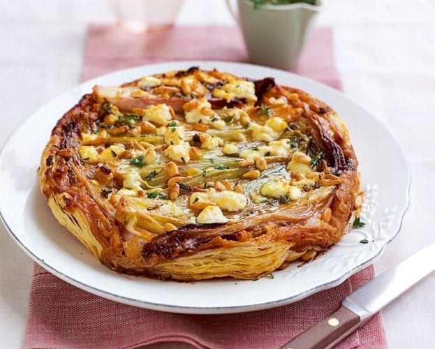 Caramelised chicory and onion tarte tatin