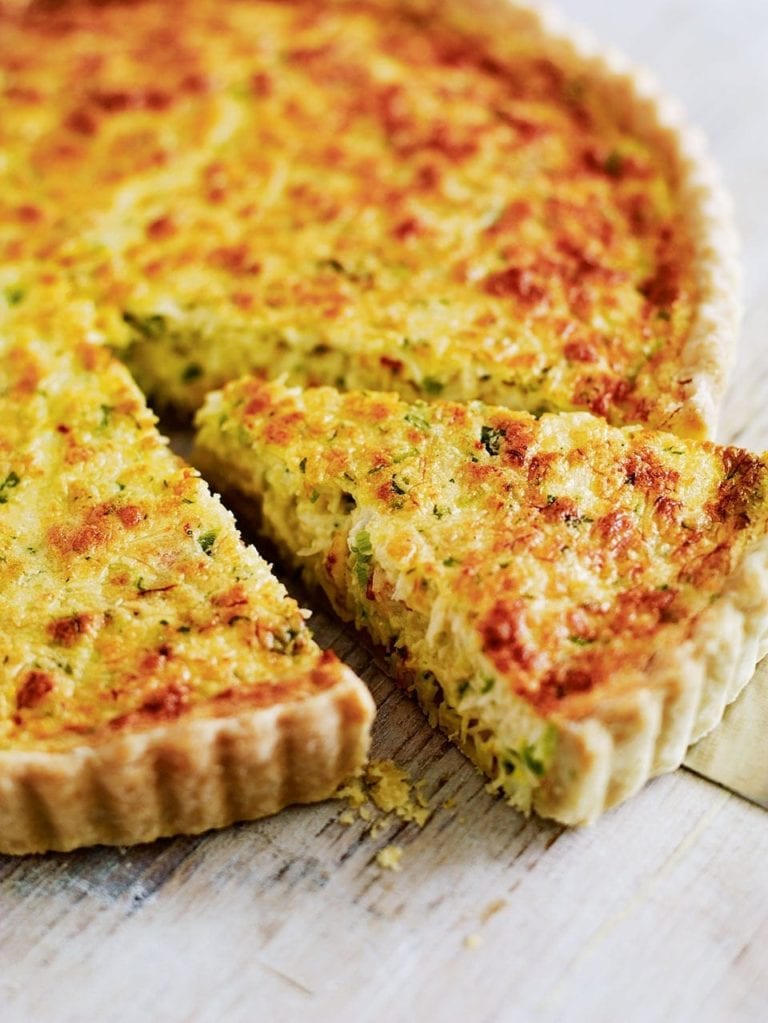 Crab, saffron and spring onion tart