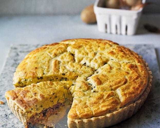 Caramelised onion and walnut soufflé tart