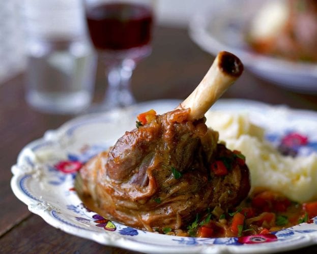 Lamb shanks braised in beer