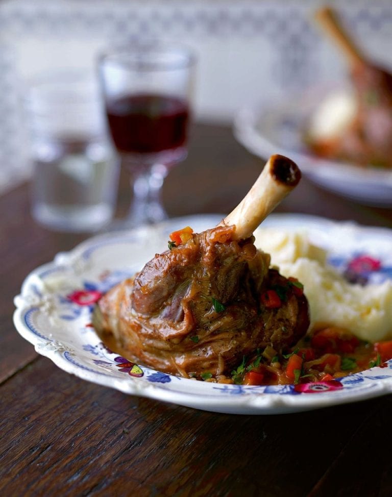 Lamb shanks braised in beer