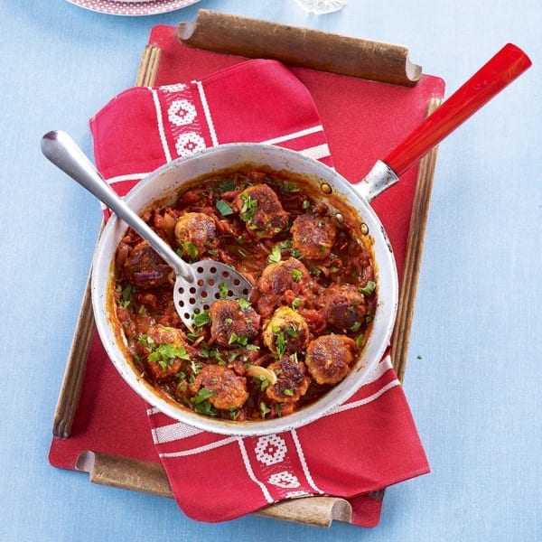 Sausage and chickpea meatballs with feta