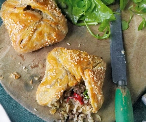 Sticky pork fried rice parcels