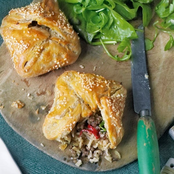 Sticky pork fried rice parcels