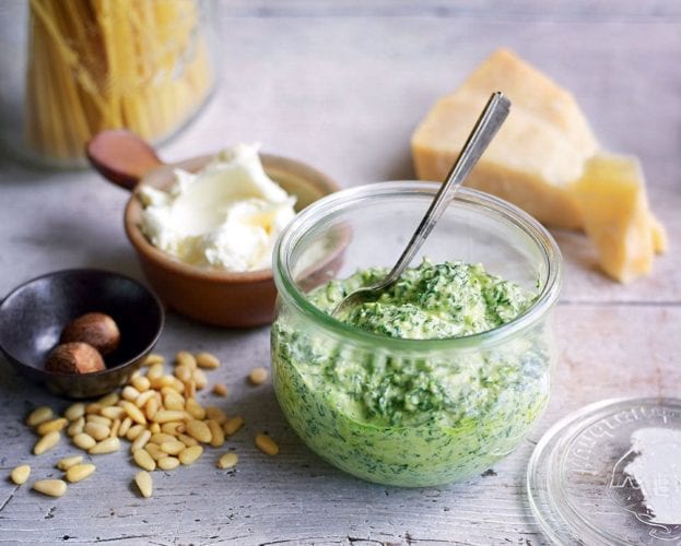 Kale and pecorino pesto in a jar