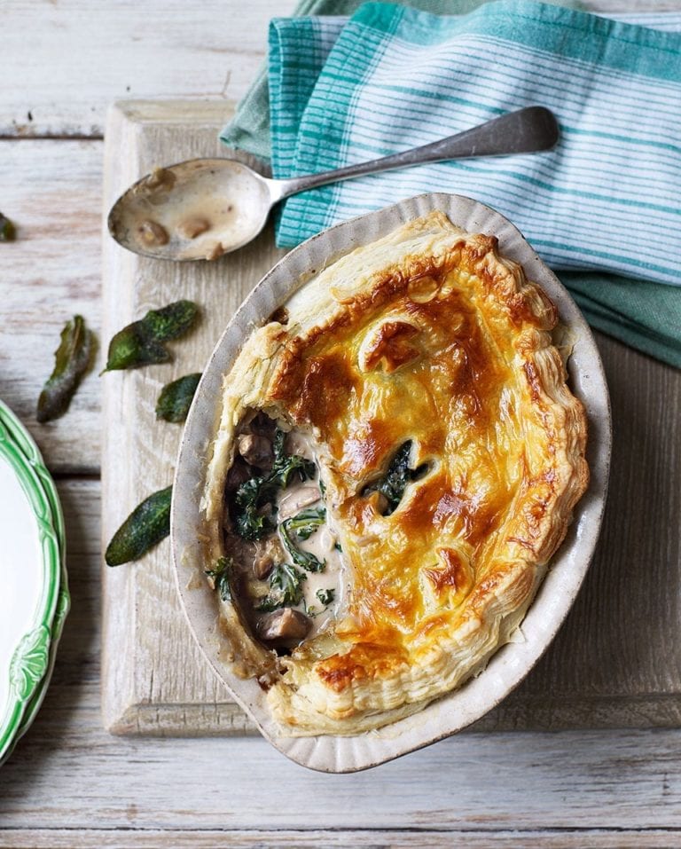 Kale, chestnut and mushroom pie