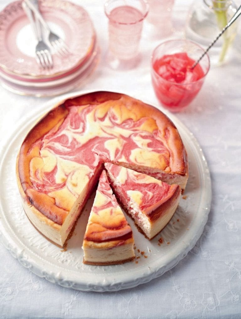 Rhubarb and lemon baked cheesecake