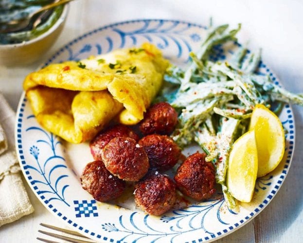 Glazed venison sausages with neeps and tatties