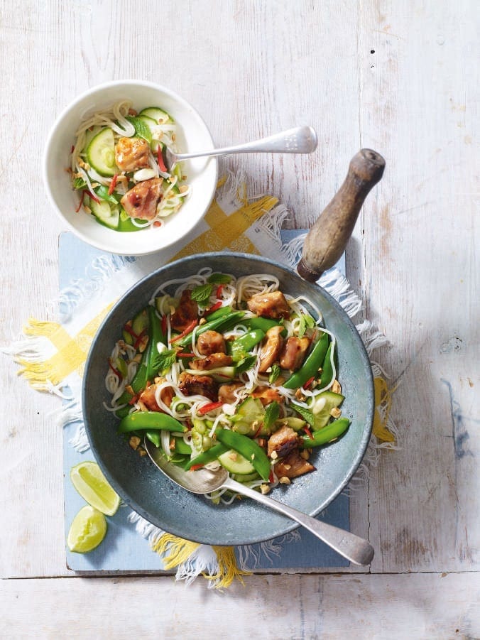 Sweet chilli chicken, peanut and noodle salad