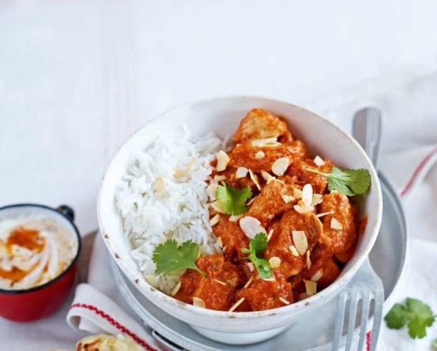Pork madras with peshwari naan and mango yogurt