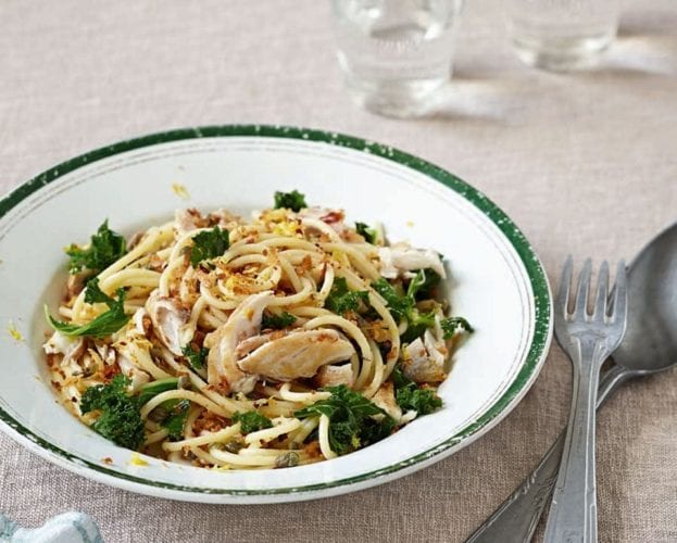 Mackerel, kale, lemon and caper spaghetti