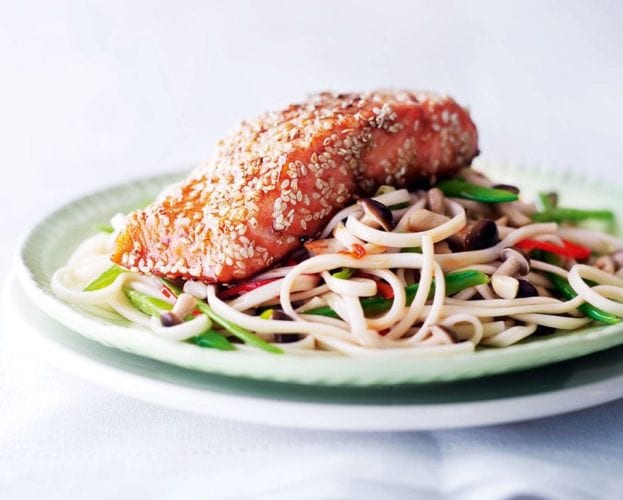 Sesame and soy salmon with lime dressing