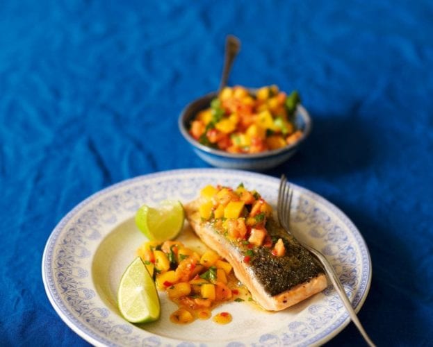 Blackened fish with mango salsa