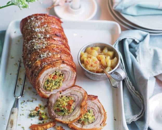 Marmalade porchetta with salsa verde