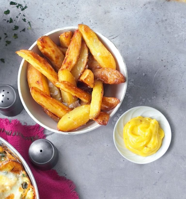 Jersey royal chips with saffron aïoli