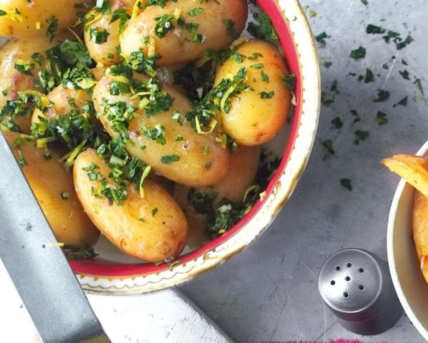 Jersey royals with anchovy gremolata