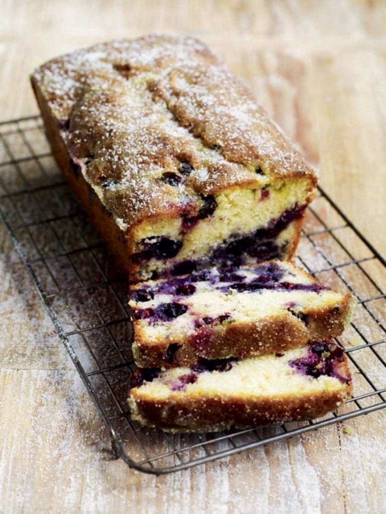 Blueberry, lemon and mint drizzle cake