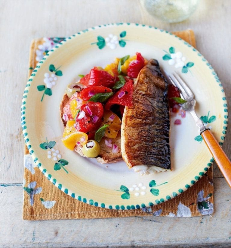 Smoky grilled mackerel fillets with Tuscan salad